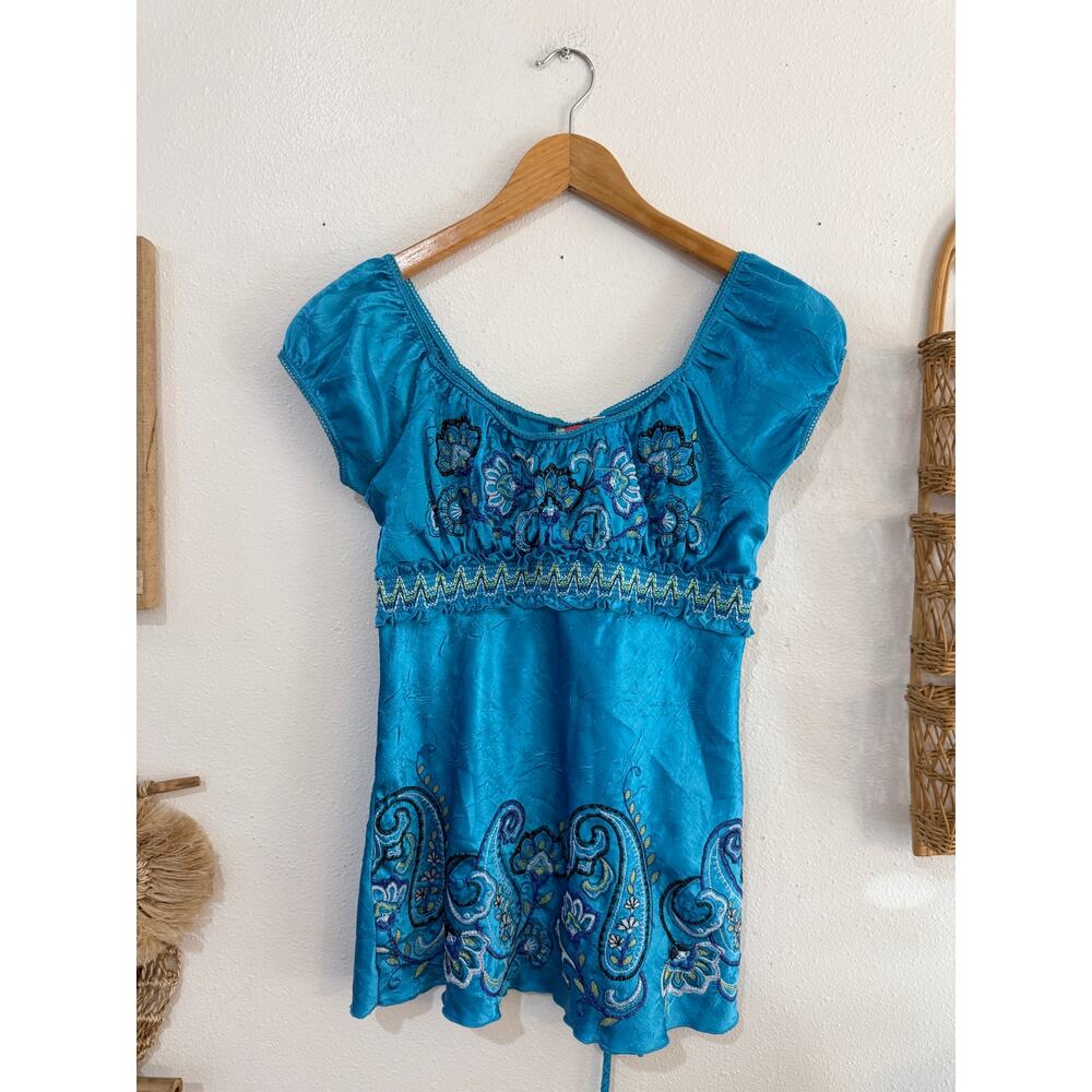 Y2K Blue Fairy Peasant Top - Picture 3 of 10